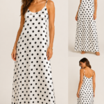 vestido lencero blanco y lunar chocolate