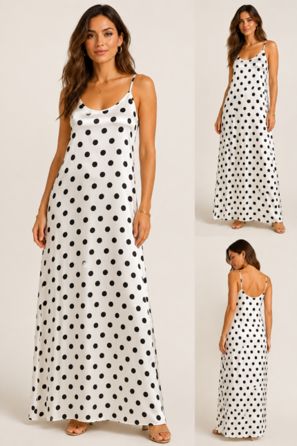 vestido lencero blanco y lunar chocolate